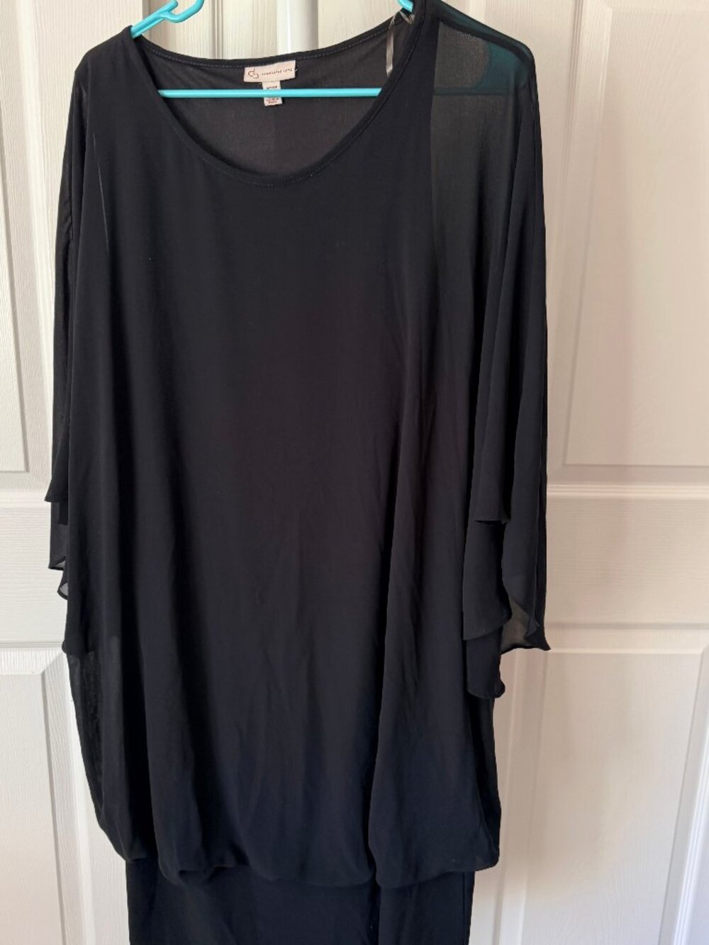 Black Chiffon Overlay Sheer Sleeve Occasion Dress 2X